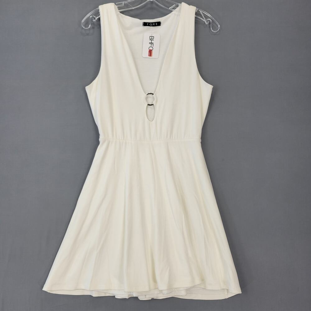 Fore White Mini Dress NEW Stretch V-Neck A-Line Sleeveless Preppy Women's Size L